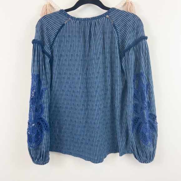 Lucky Brand Blue Eyelet Stripe Peasant Blouse XS - Picture 5 of 9